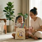 Souvenir ulang tahun anak perempuan ramah lingkungan berupa tote bag kain blacu custom gambar Unicorn tema Birthday Girl dari brand NOM